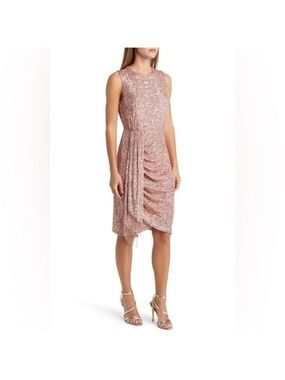 Tahari ASL blush cocktail dress -‎ size 6 - NWT - side ruched sequins & beads